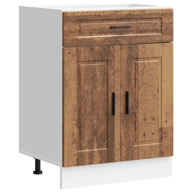 Armoire de cuisine Porto avec pieds réglables 60 x 46 x 81,5 cm rangement optimisé style vintage en bois d'ingénierie vieux bois 02_0050280