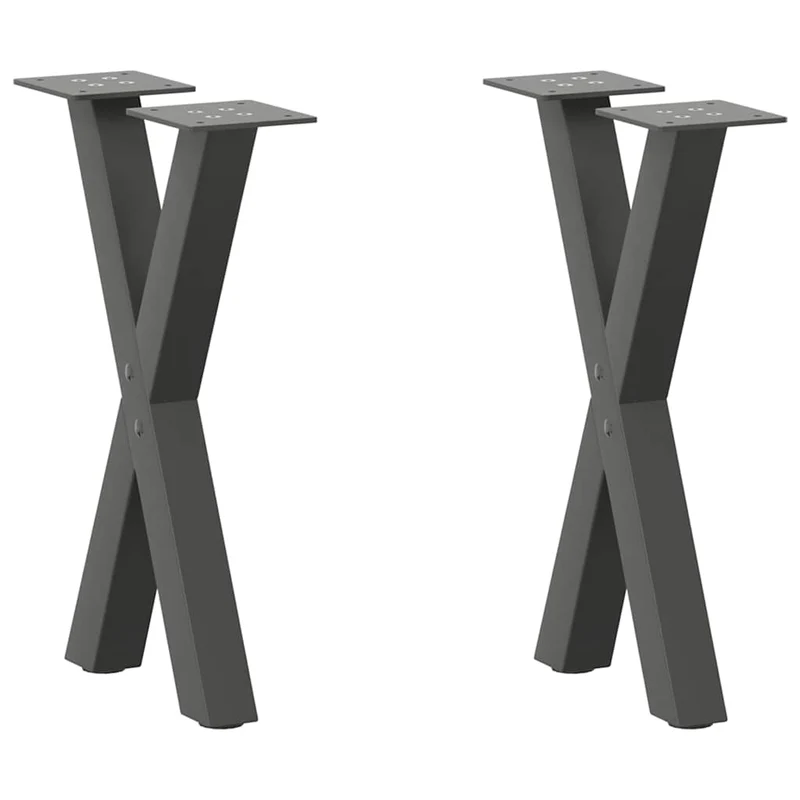 Lot de 2 pieds de table basse en forme de X 38 x 42-43 cm avec niveleurs réglables design moderne en acier anthracite 02_0057168