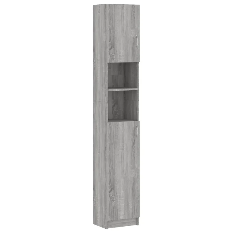 Armoire de bain haute design flexible rangement salle de bain 32 x 25,5 x 190 cm en bois d'ingénierie gris 02_0048184