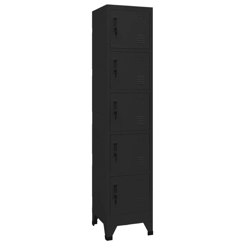 Armoire à casiers moderne 38 x 40 x 180 cm avec 5 portes verrouillables salle de bureau en acier noir 02_0047004