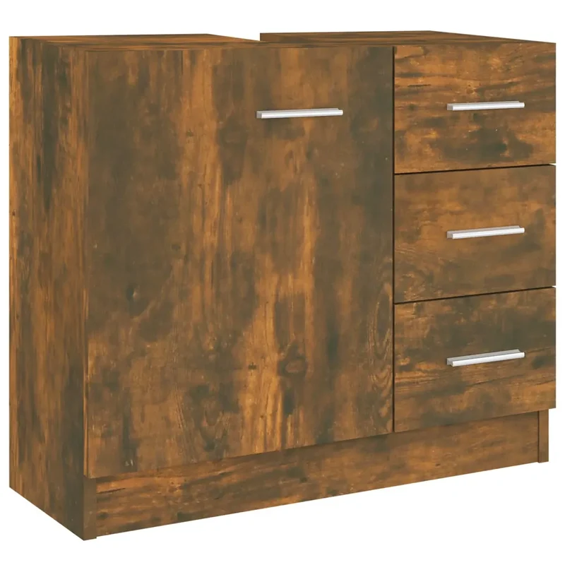 Armoire de lavabo chêne fumé 63 x 30 x 54 cm grand rangement surface lisse moderne en bois d'ingénierie chêne fumé 02_0048224