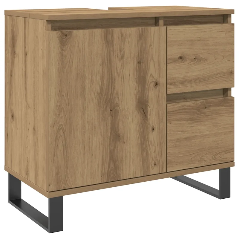 Armoire de lavabo industrielle design peu encombrant 65 x 33 x 60 cm finition mate en bois d'ingénierie chêne artisanal 02_0051110
