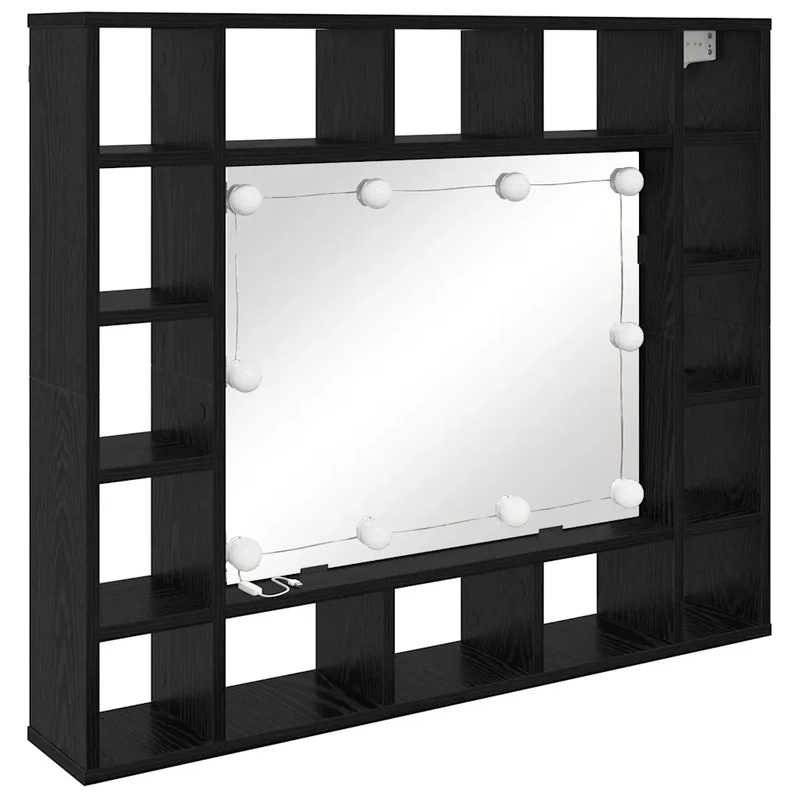 Armoire miroir design moderne avec éclairage intégré 91 x 15 x 76 cm en bois d'ingénierie chêne noir 02_0052472
