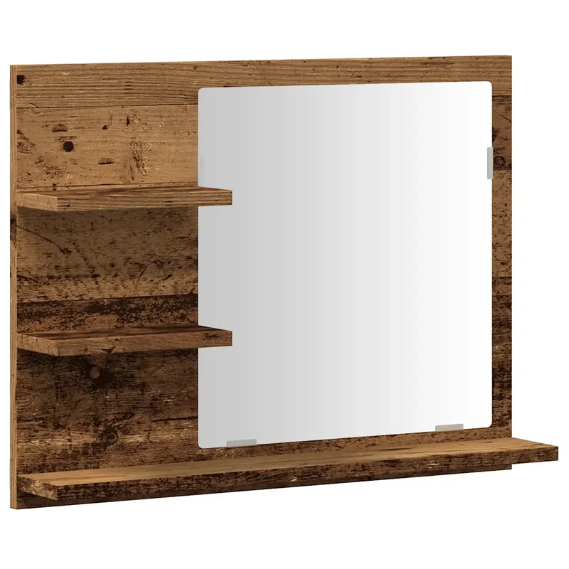 Armoire à miroir de salle de bain murale design épuré 60 x 10,5 x 45 cm espace de rangement en bois d'ingénierie vieux bois 02_0050827