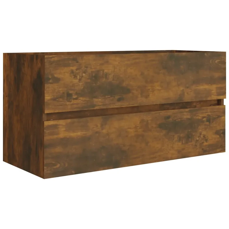 Armoire de lavabo design moderne rangement salle de bain 90 x 38,5 x 45 cm en bois d'ingénierie chêne fumé 02_0048236