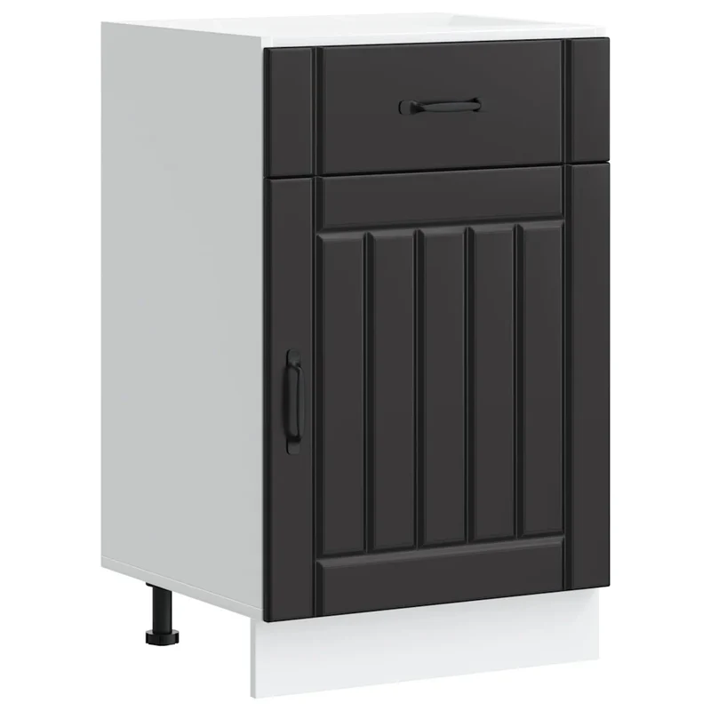 Armoire de cuisine Lucca optimisée rangement 50 x 46 x 81,5 cm avec pieds réglables style moderne en bois d'ingénierie noir 02_0050073