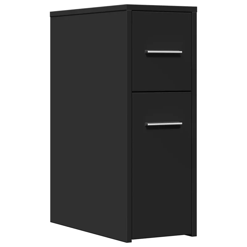 Armoire de salle de bain étroite fonctionnelle avec roulettes 22 x 44 x 61,5 cm en bois d'ingénierie noir 02_0050647