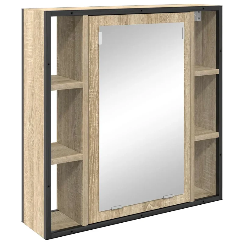 Armoire miroir rectangulaire gain de place salle de bain 60 x 16 x 60 cm en bois d'ingénierie chêne sonoma 02_0052135