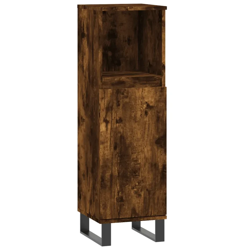 Armoire de salle de bain design industriel 30 x 30 x 100 cm avec espace de rangement en bois d'ingénierie chêne fumé 02_0049010