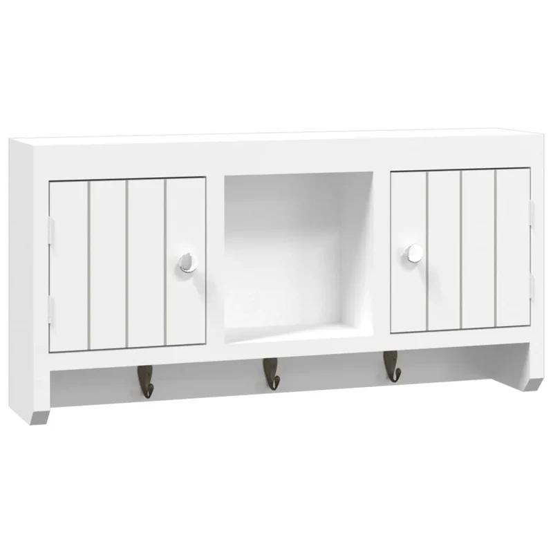 Armoire à clés murale design moderne 40 x 8,5 x 20 cm grande capacité rangement en bois blanc 02_0047123