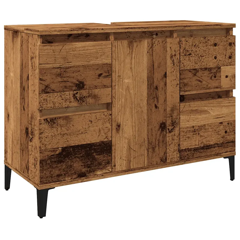 Armoire d'évier avec 4 tiroirs et surface facile à nettoyer 80 x 33 x 60 cm en bois vieux bois 02_0051053