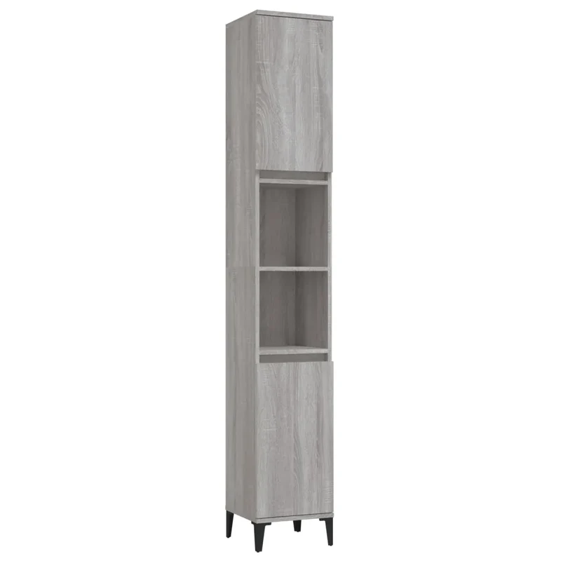 Armoire de bain sonoma gris rangement avec 2 étagères design moderne 30 x 30 x 190 cm en bois d'ingénierie gris 02_0048402