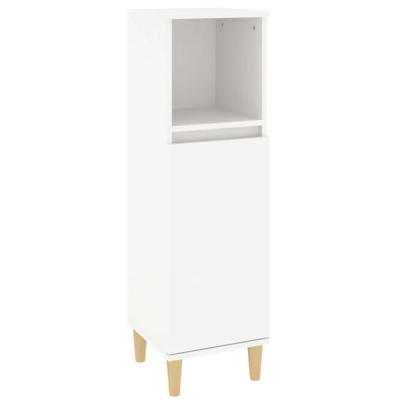 Armoire de salle de bain blanche design épuré 30 x 30 x 100 cm avec rangements pratiques en bois d'ingénierie blanc 02_0048403
