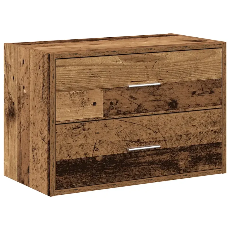 Armoire de rangement empilable 60 x 31 x 40 cm avec 2 tiroirs pratique style vintage en bois vieux bois 02_0051201