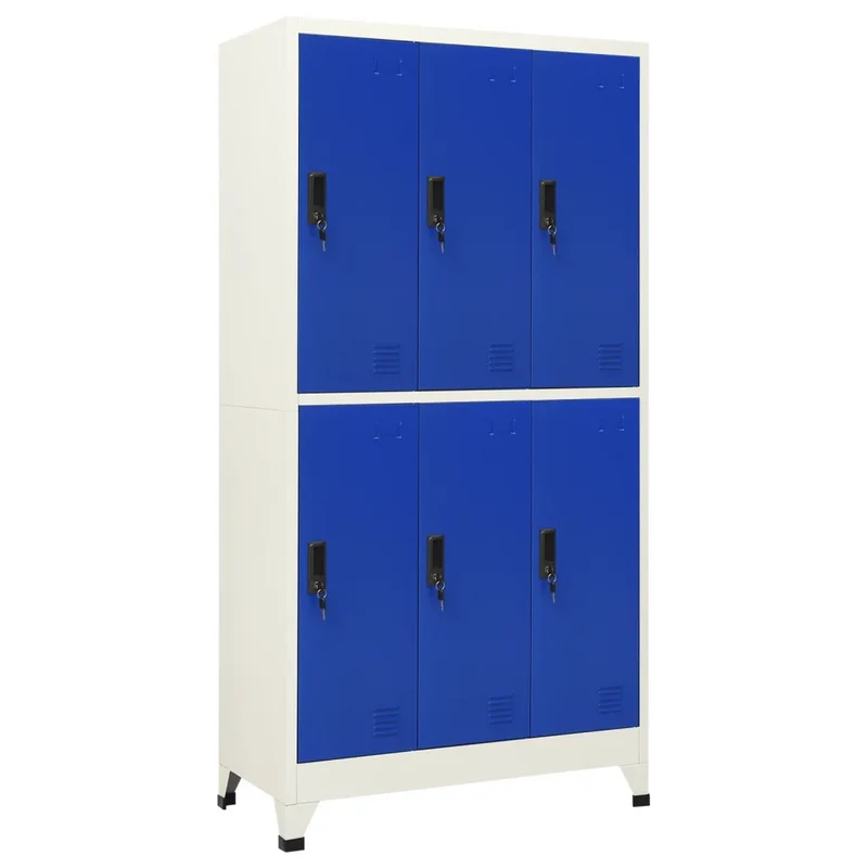 Armoire à casiers moderne bureau 90 x 45 x 180 cm avec portes verrouillables acier gris 02_0047015