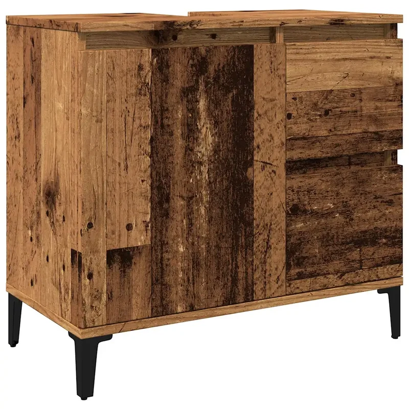 Armoire lavabo design pratique salle de bain 65 x 33 x 60 cm finition mate en bois d'ingénierie vieux bois 02_0051049