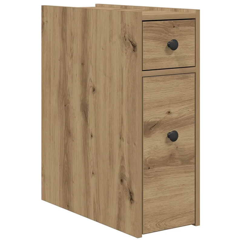 Armoire de salle de bain étroite avec roulettes 21,5 x 50 x 60 cm ample rangement décoratif en bois d'ingénierie chêne artisanal 02_0050663