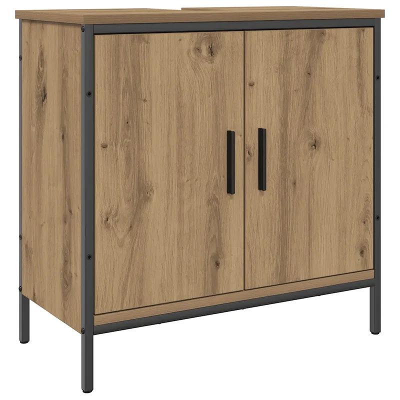 Armoire lavabo rangement compact salle de bain 60 x 30 x 60 cm en bois d'ingénierie chêne artisanal 02_0051179