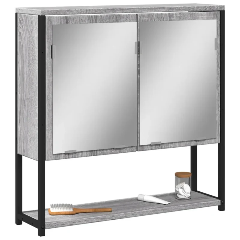 Armoire à miroir murale épurée salle de bain 60 x 16 x 60 cm rangement pratique en bois d'ingénierie gris 02_0049426