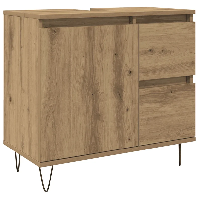 Armoire de lavabo industrielle pratique rangement salle de bain 65 x 33 x 60 cm en bois chêne artisanal 02_0051107