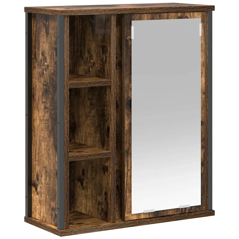 Armoire murale de salle de bain miroir chêne fumé 50 x 21 x 60 cm rangement polyvalent design moderne en bois d'ingénierie chêne fumé 02_0051779