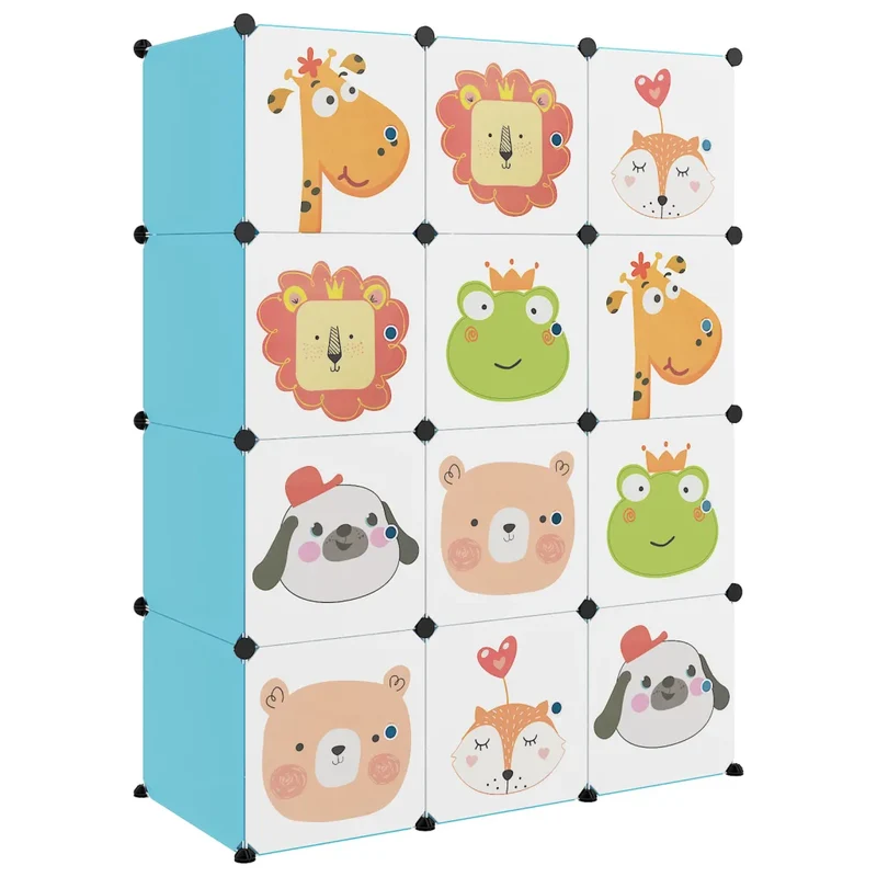 Armoire de rangement cubique pour enfants 110 x 46,5 x 144 cm structure solide finitions colorées en PP bleu 02_0047050