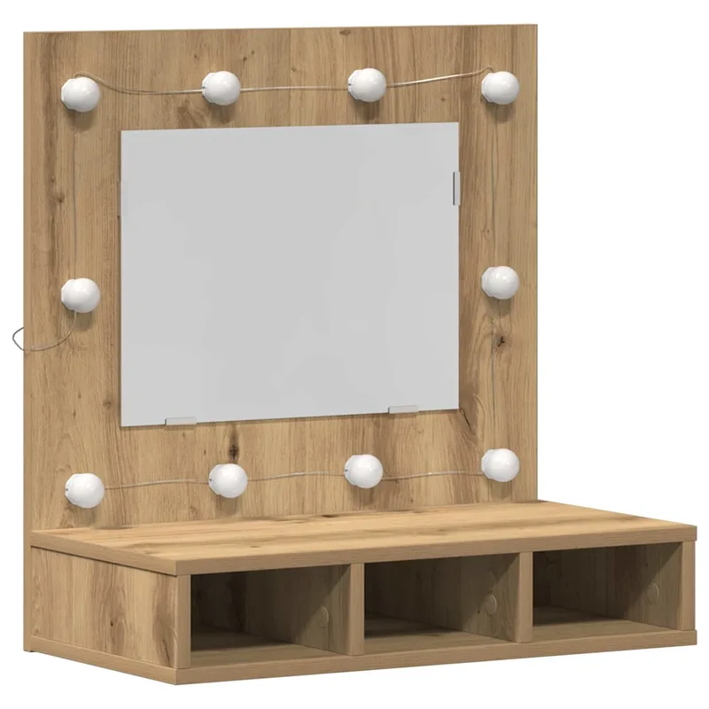Armoire miroir rectangulaire avec étagère rangement 60 x 31 x 62 cm en bois d'ingénierie chêne artisanal 02_0052425