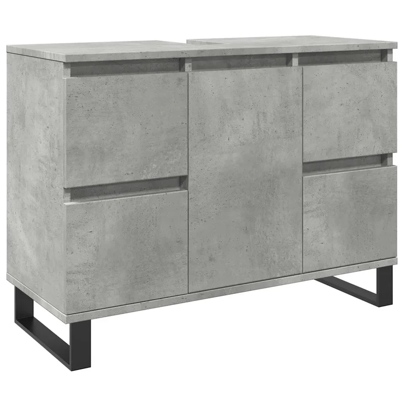 Armoire de lavabo moderne salle de bain 80 x 33 x 60 cm avec grand espace de rangement style industriel en bois gris béton 02_0051117