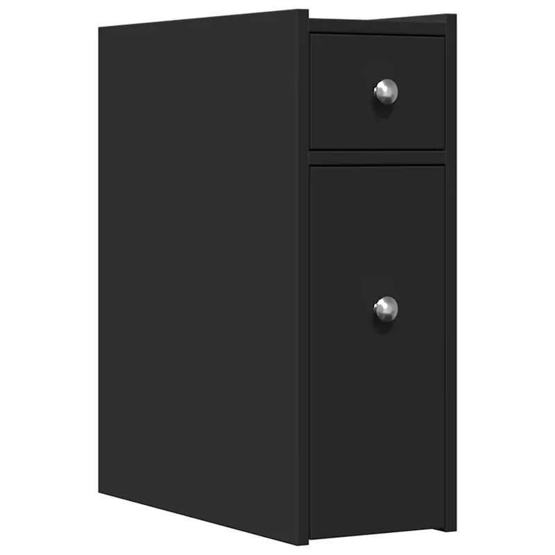 Armoire de salle de bain étroite avec roulettes 21,5 x 50 x 60 cm rangement pratique et durable style classique en bois noir 02_0050656