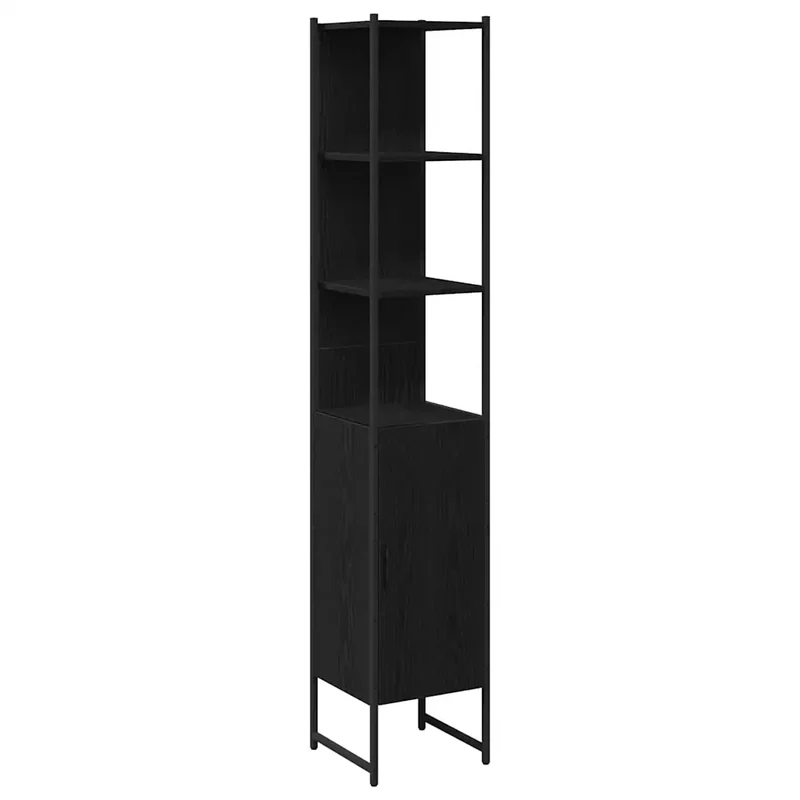 Armoire de salle de bain moderne gain de place 33 x 33 x 185 cm rangement chic en bois d'ingénierie noir 02_0051857
