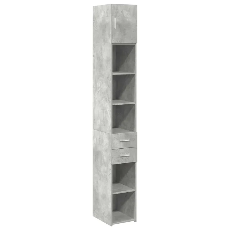Armoire de rangement mince moderne salle de bain 30 x 42,5 x 225 cm grande capacité finition mate en bois d'ingénierie gris béton 02_0055555