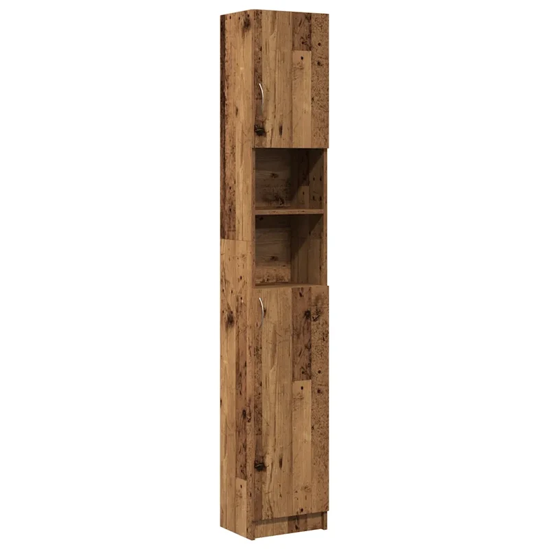 Armoire de salle de bain en bois d'ingénierie 32 x 25,5 x 190 cm grand rangement facile entretien style rustique vieux bois 02_0050728