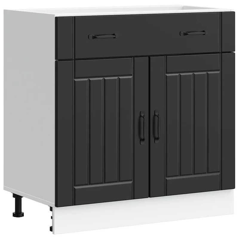 Armoire de cuisine optimisée avec 80 x 46 x 81,5 cm rangement spacieux moderne en bois d'ingénierie noir 02_0050093