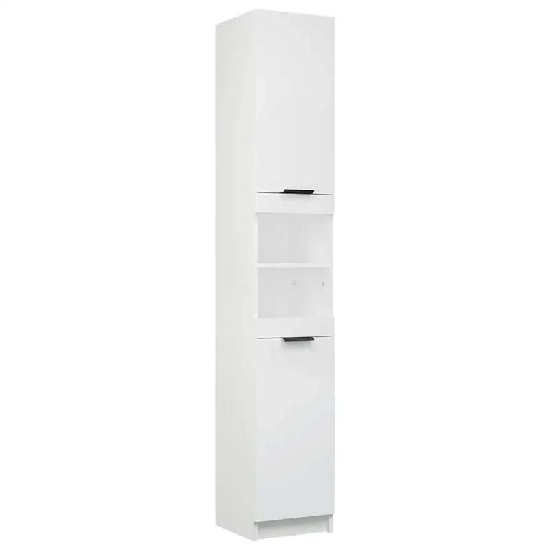 Armoire de salle de bain moderne rangement spacieux 32 x 34 x 188 cm en bois d'ingénierie blanc 02_0047994