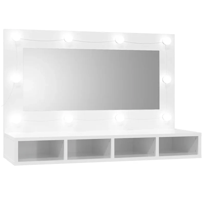Armoire à miroir à LED murale moderne 90 x 31 x 62 cm avec rangement efficace ambiance lumineuse en bois blanc 02_0047962