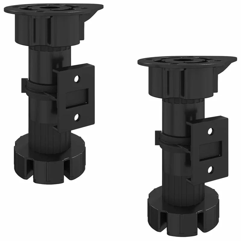 Lot de 2 pieds de meuble réglables 46 x 46 x 128 mm avec soutien métallique design épuré en PP noir 02_0051977