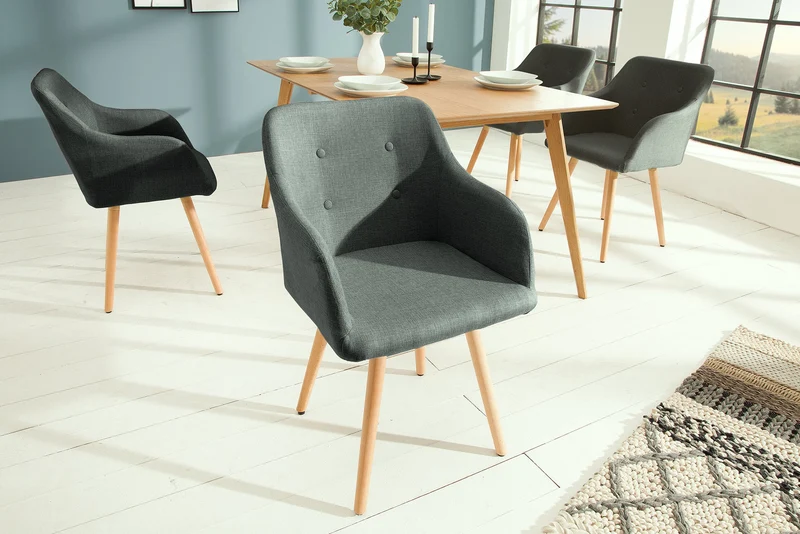 Lot de 2x chaises design rétro SCANDINAVIA MEISTERSTÜCK grise avec accoudoir