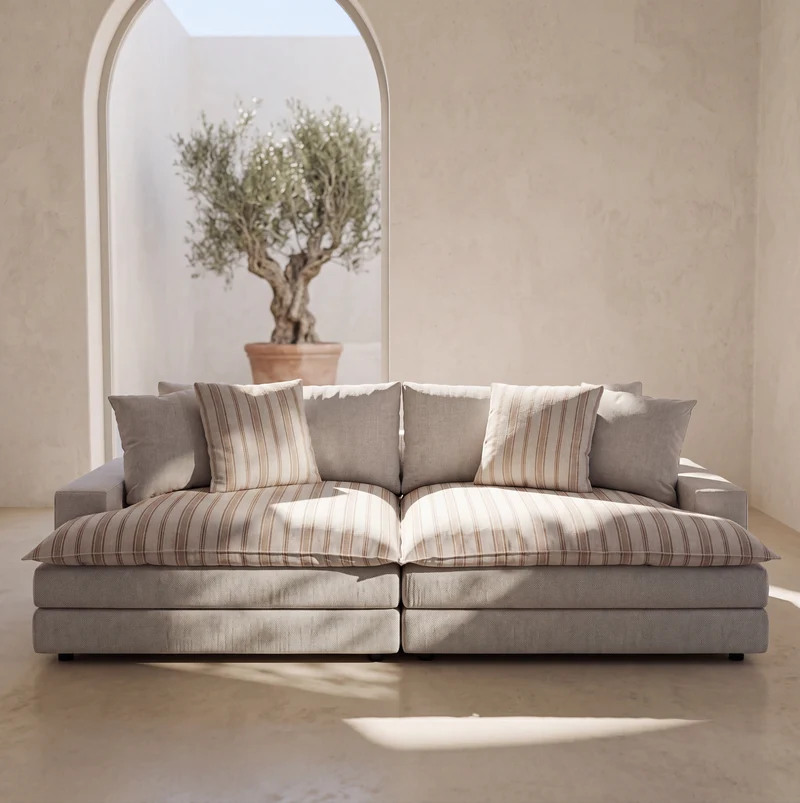 Canape Roma Beige et surcoussins rayures 257cm