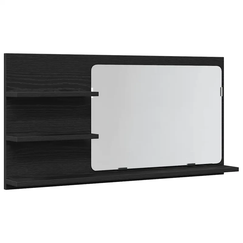 Armoire de salle de bain murale avec miroir 90 x 11 x 45 cm design élégant espace de rangement en bois chêne noir 02_0051796