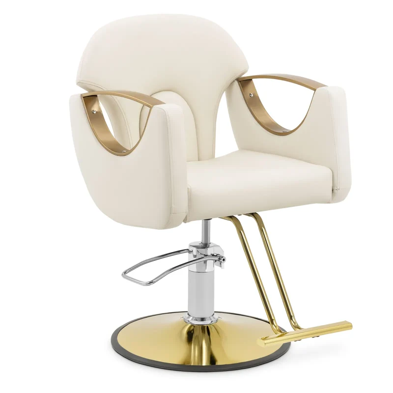 Fauteuil de coiffeur professionnel avec repose-pieds 180 kg PVC acier crème 14_0008945