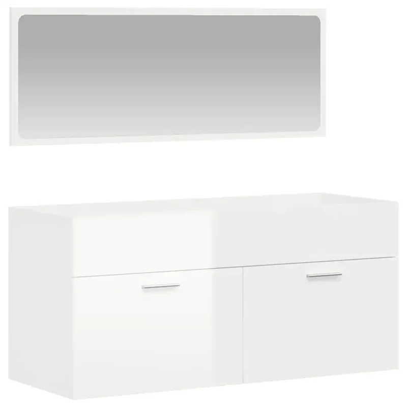 Armoire de salle de bain murale avec miroir 100 x 38,5 x 46 cm design moderne pratique en bois d'ingénierie blanc brillant 02_0049281