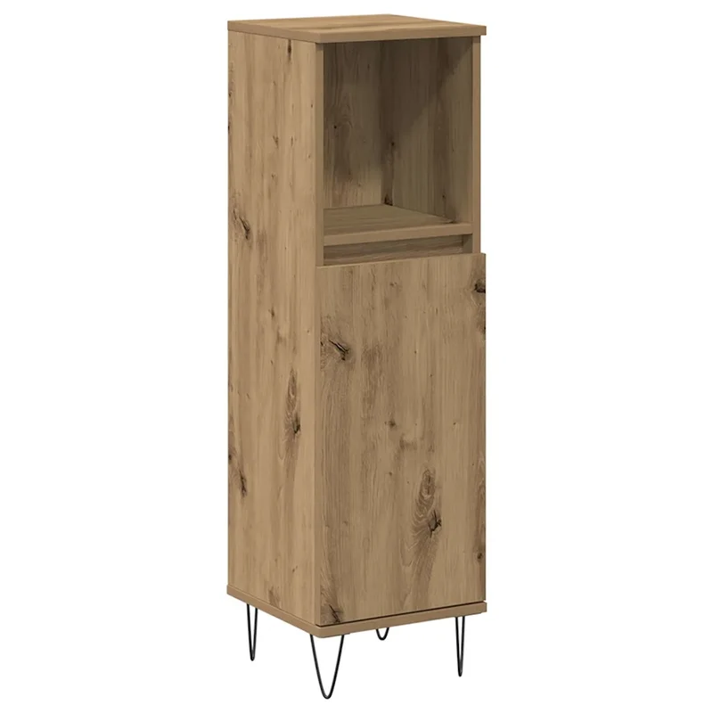 Armoire de salle de bain industrielle fonctionnelle 30 x 30 x 100 cm avec rangement flexible en bois chêne artisanal 02_0051089