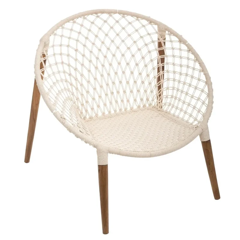 Fauteuil Raina Teck, Tressé coton blanc