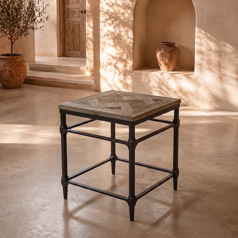 Table basse d'appoint MIA carré en orme - structure en métal