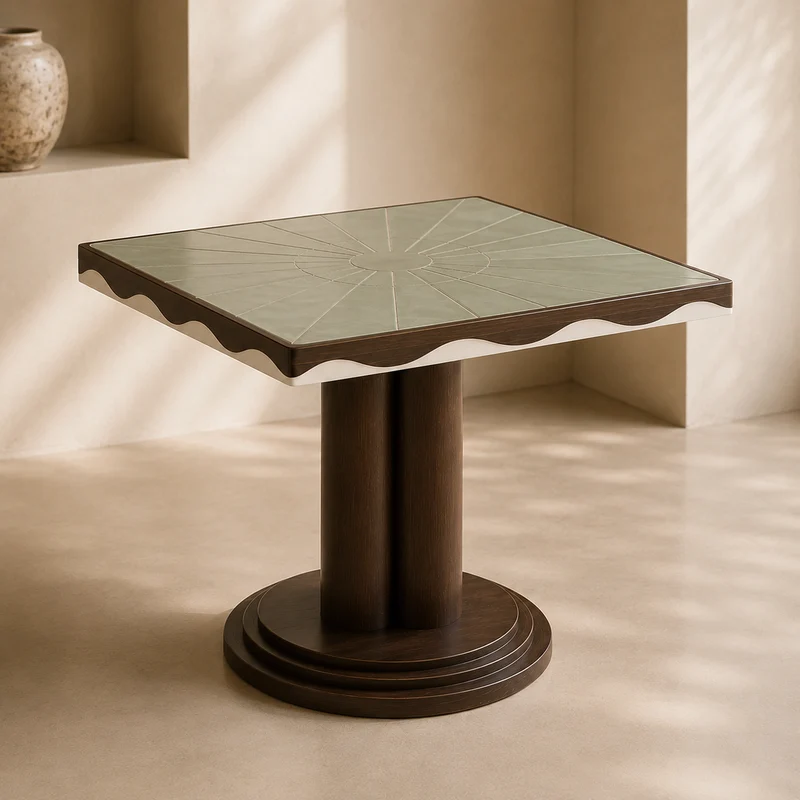 Table à manger carrée 75 × 75 cm en chêne foncé et céramique