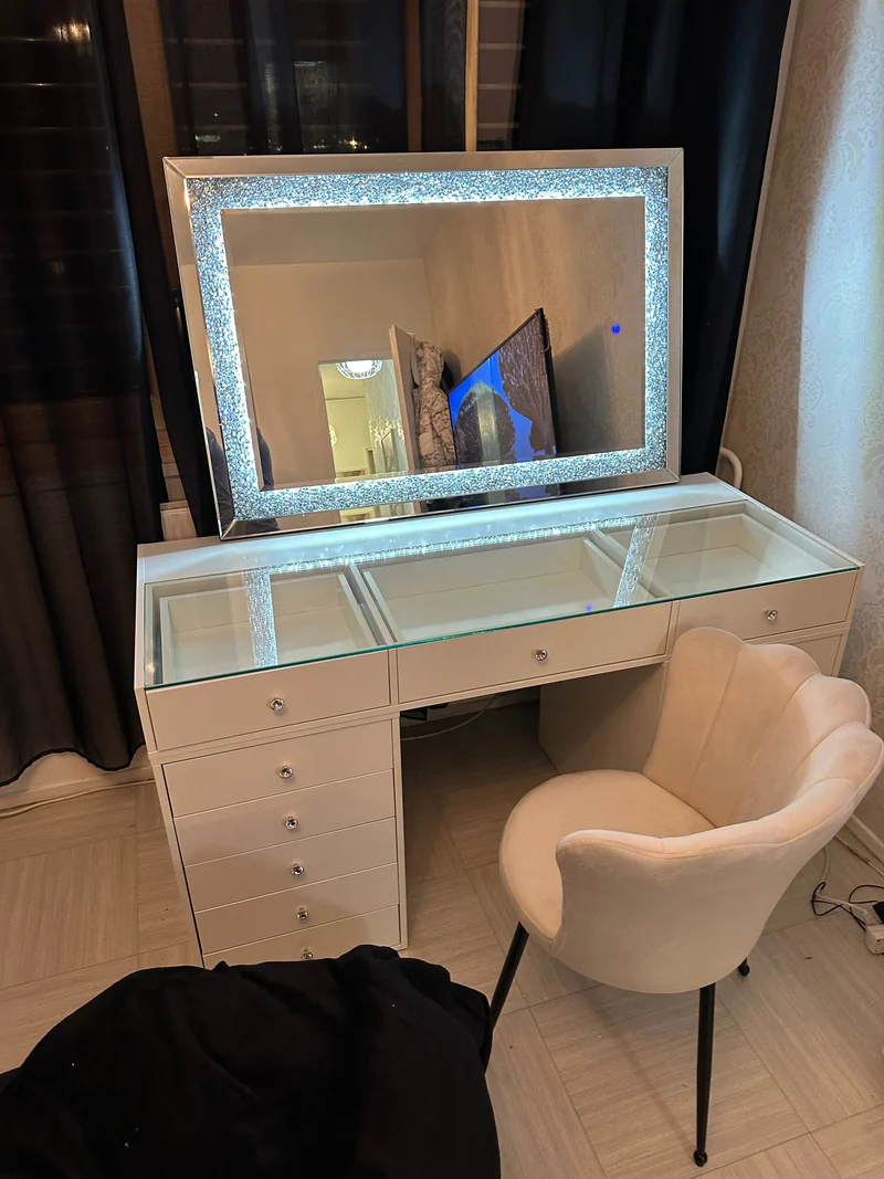Miroir LED DIAMANT pour Coiffeuse Blanche de Luxe - De 120 à 180 cm