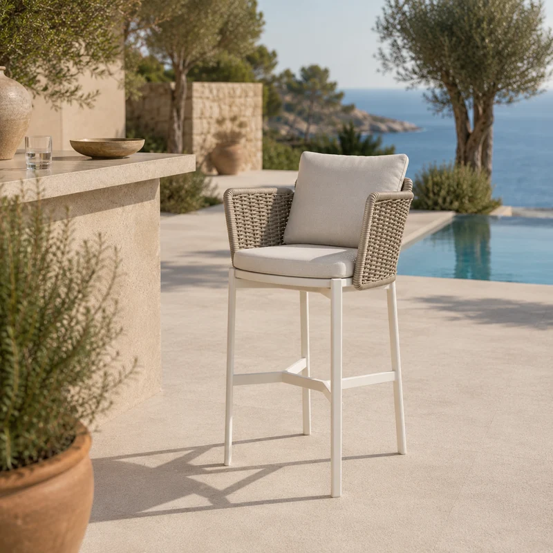 Tabouret Catalina en aluminium et corde tressée