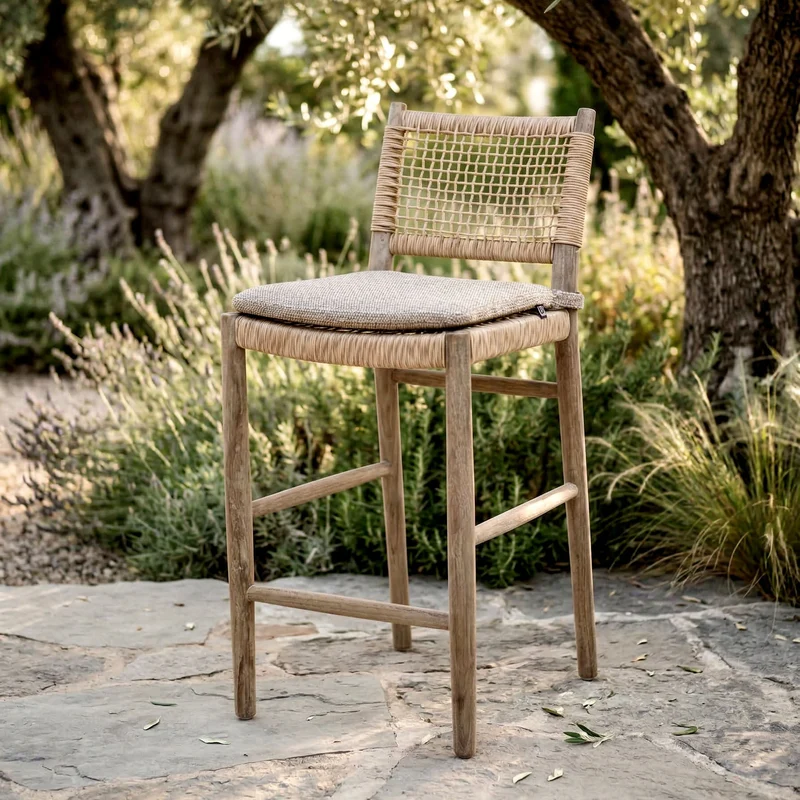Tabouret Sienna en vieux teck tressage naturel
