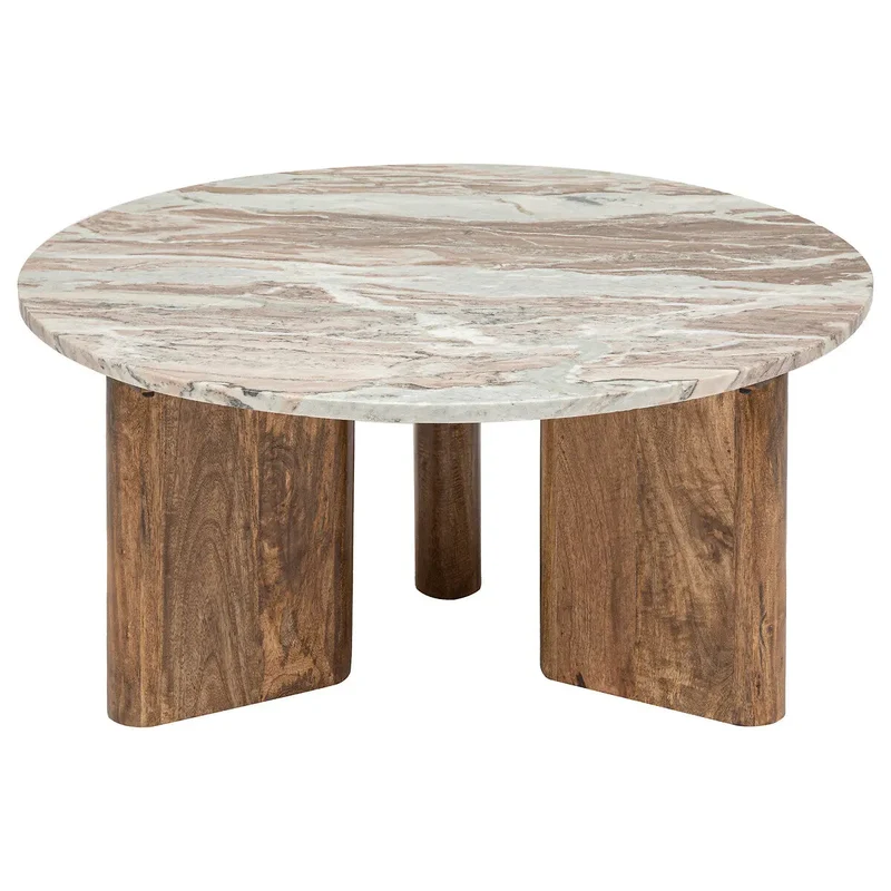 Table basse Coppa Marbre & manguier, D.91 cm