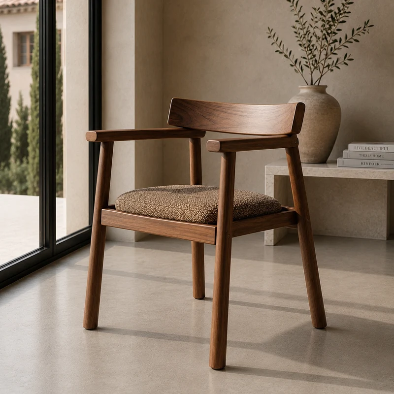 Chaise GAIA teinte noyer et tissu marron